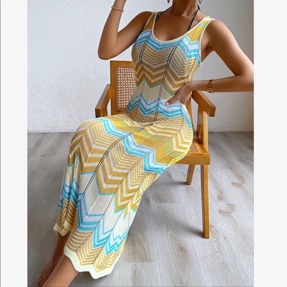 Boho Gypsy Knit Chevron Cover Up Dress - Picture 6 of 13